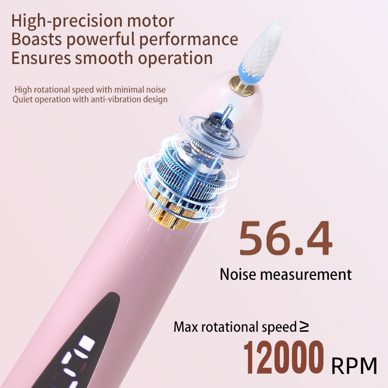 Nail drill - Electric nail file - Manicure set - Pedicure set - Nail care - Gel polish removal - Artificial nail filing - Nail polishing - Acrylic nails - Cordless - Rechargeable - With LCD screen - Nail styling - White - 1 Piece - Image 4