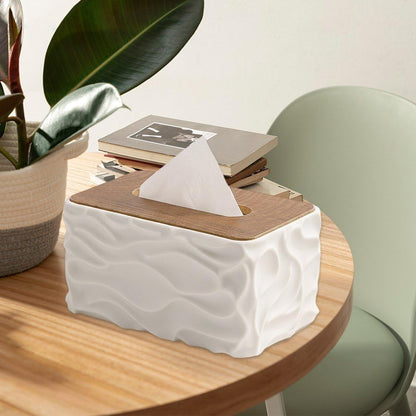 Tissue Box - Tissue Box - Handkerchief Box - Tissue Holder - Napkin Holder - Baby Wipes Box - Tissue Dispenser - Storage Box - Bathroom Accessories - Desk Organizer - Living Room Decoration - Bedroom Interior - Modern Design - White with Wood - 1 Piece - Image 2