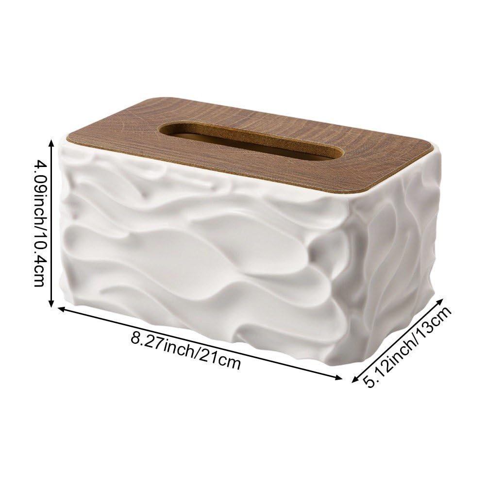Tissue Box - Tissue Box - Handkerchief Box - Tissue Holder - Napkin Holder - Baby Wipes Box - Tissue Dispenser - Storage Box - Bathroom Accessories - Desk Organizer - Living Room Decoration - Bedroom Interior - Modern Design - White with Wood - 1 Piece - Image 3