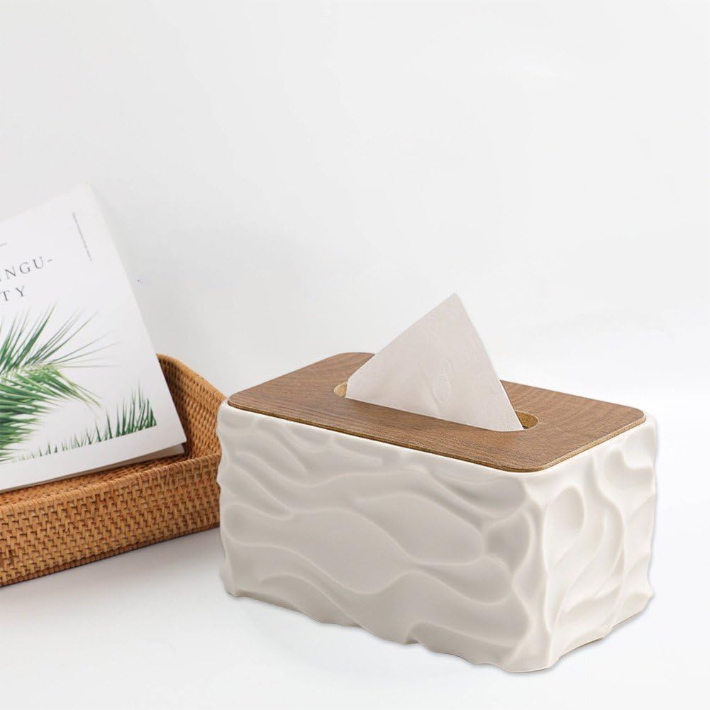 Tissue Box - Tissue Box - Handkerchief Box - Tissue Holder - Napkin Holder - Baby Wipes Box - Tissue Dispenser - Storage Box - Bathroom Accessories - Desk Organizer - Living Room Decoration - Bedroom Interior - Modern Design - White with Wood - 1 Piece - Image 4