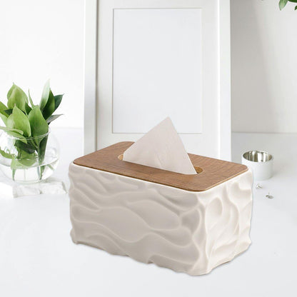 Tissue Box - Tissue Box - Handkerchief Box - Tissue Holder - Napkin Holder - Baby Wipes Box - Tissue Dispenser - Storage Box - Bathroom Accessories - Desk Organizer - Living Room Decoration - Bedroom Interior - Modern Design - White with Wood - 1 Piece - Image 5
