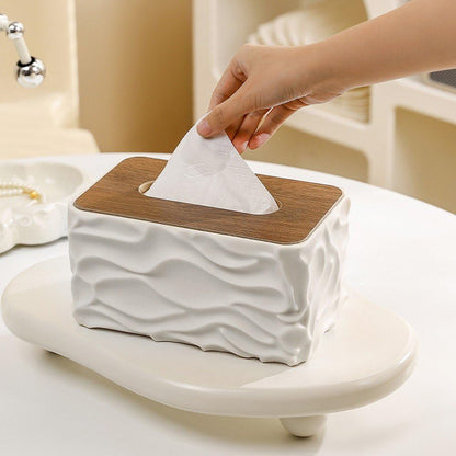 Tissue Box - Tissue Box - Handkerchief Box - Tissue Holder - Napkin Holder - Baby Wipes Box - Tissue Dispenser - Storage Box - Bathroom Accessories - Desk Organizer - Living Room Decoration - Bedroom Interior - Modern Design - White with Wood - 1 Piece - Image 6