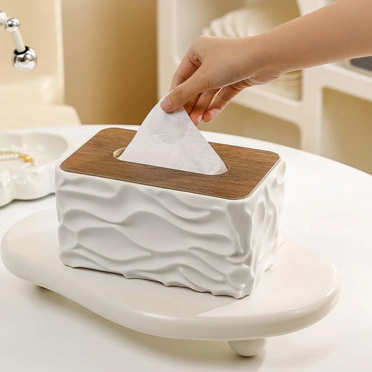 Wood and Plastic Tissue Box Cover, Modern Rectangular Tissue Dispenser for Bathroom, Desk, Bedroom and Living Room, White - Image 6