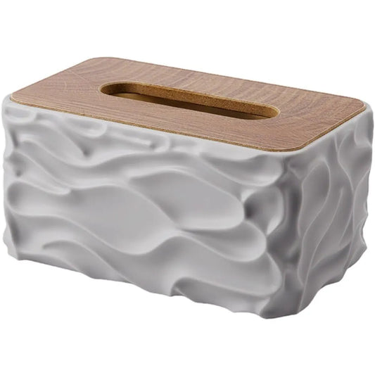Wood and Plastic Tissue Box Cover, Modern Rectangular Tissue Dispenser for Bathroom, Desk, Bedroom and Living Room, Grey