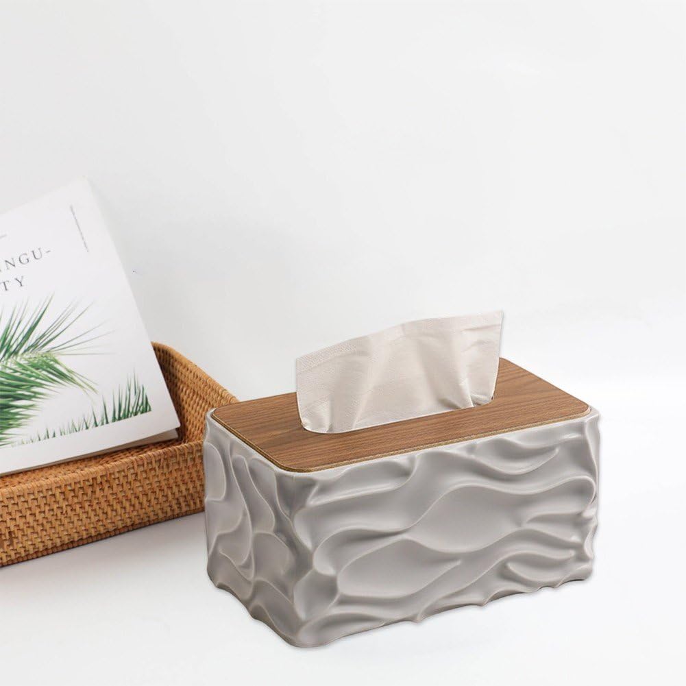 Tissue Box - Tissue Box - Handkerchief Box - Tissue Holder - Napkin Holder - Baby Wipes Box - Tissue Dispenser - Storage Box - Bathroom Accessories - Desk Organizer - Living Room Decoration - Bedroom Interior - Modern Design - Gray with Wood - 1 Piece - Image 2