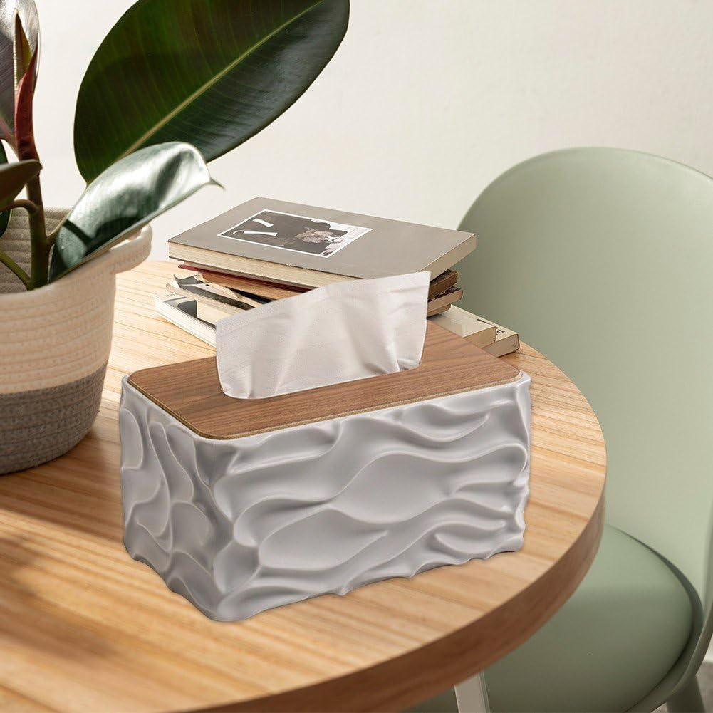 Tissue Box - Tissue Box - Handkerchief Box - Tissue Holder - Napkin Holder - Baby Wipes Box - Tissue Dispenser - Storage Box - Bathroom Accessories - Desk Organizer - Living Room Decoration - Bedroom Interior - Modern Design - Gray with Wood - 1 Piece - Image 4