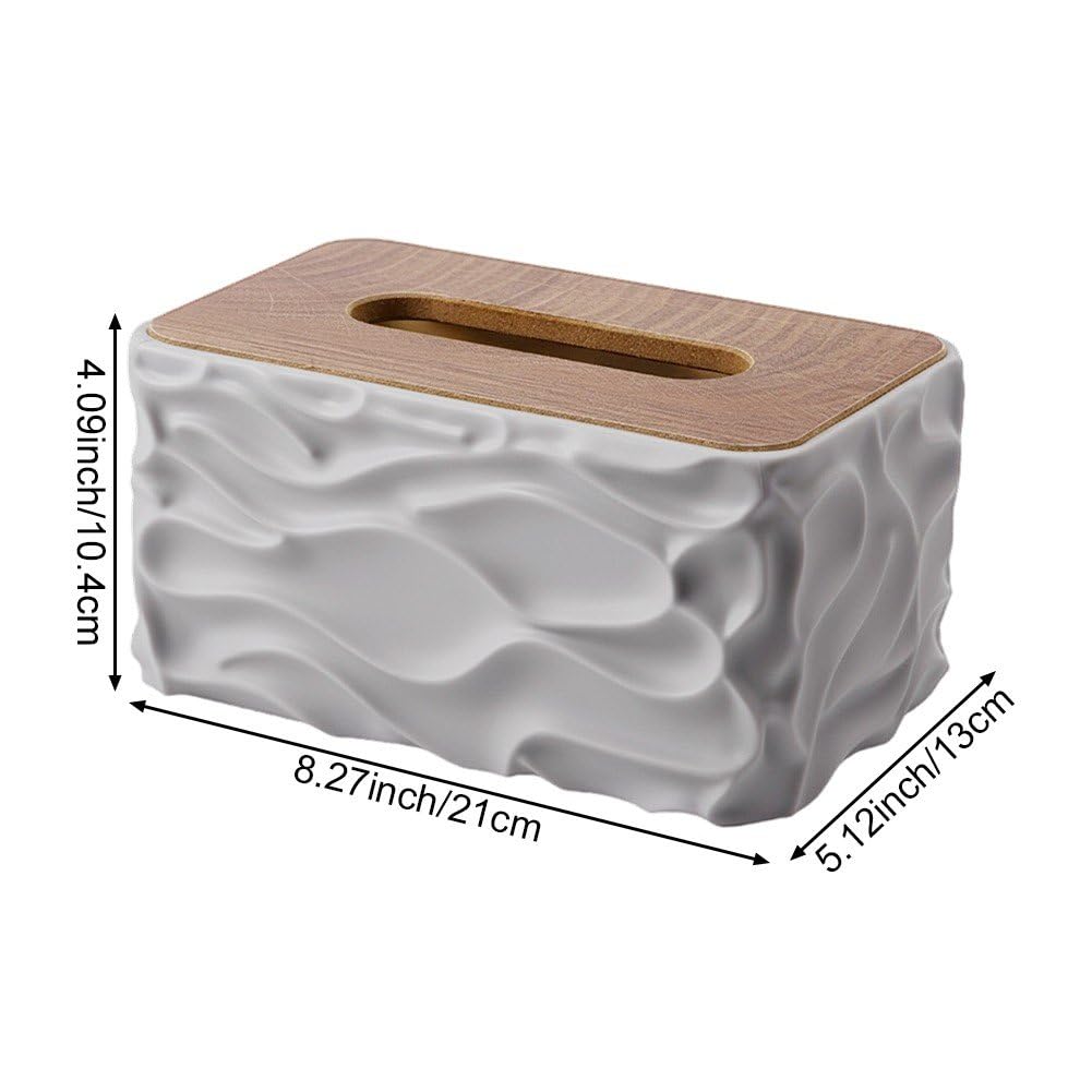 Tissue Box - Tissue Box - Handkerchief Box - Tissue Holder - Napkin Holder - Baby Wipes Box - Tissue Dispenser - Storage Box - Bathroom Accessories - Desk Organizer - Living Room Decoration - Bedroom Interior - Modern Design - Gray with Wood - 1 Piece - Image 5