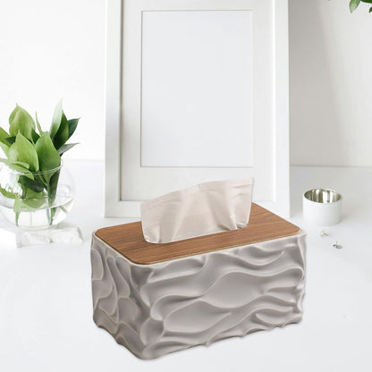 Tissue Box - Tissue Box - Handkerchief Box - Tissue Holder - Napkin Holder - Baby Wipes Box - Tissue Dispenser - Storage Box - Bathroom Accessories - Desk Organizer - Living Room Decoration - Bedroom Interior - Modern Design - Gray with Wood - 1 Piece - Image 6