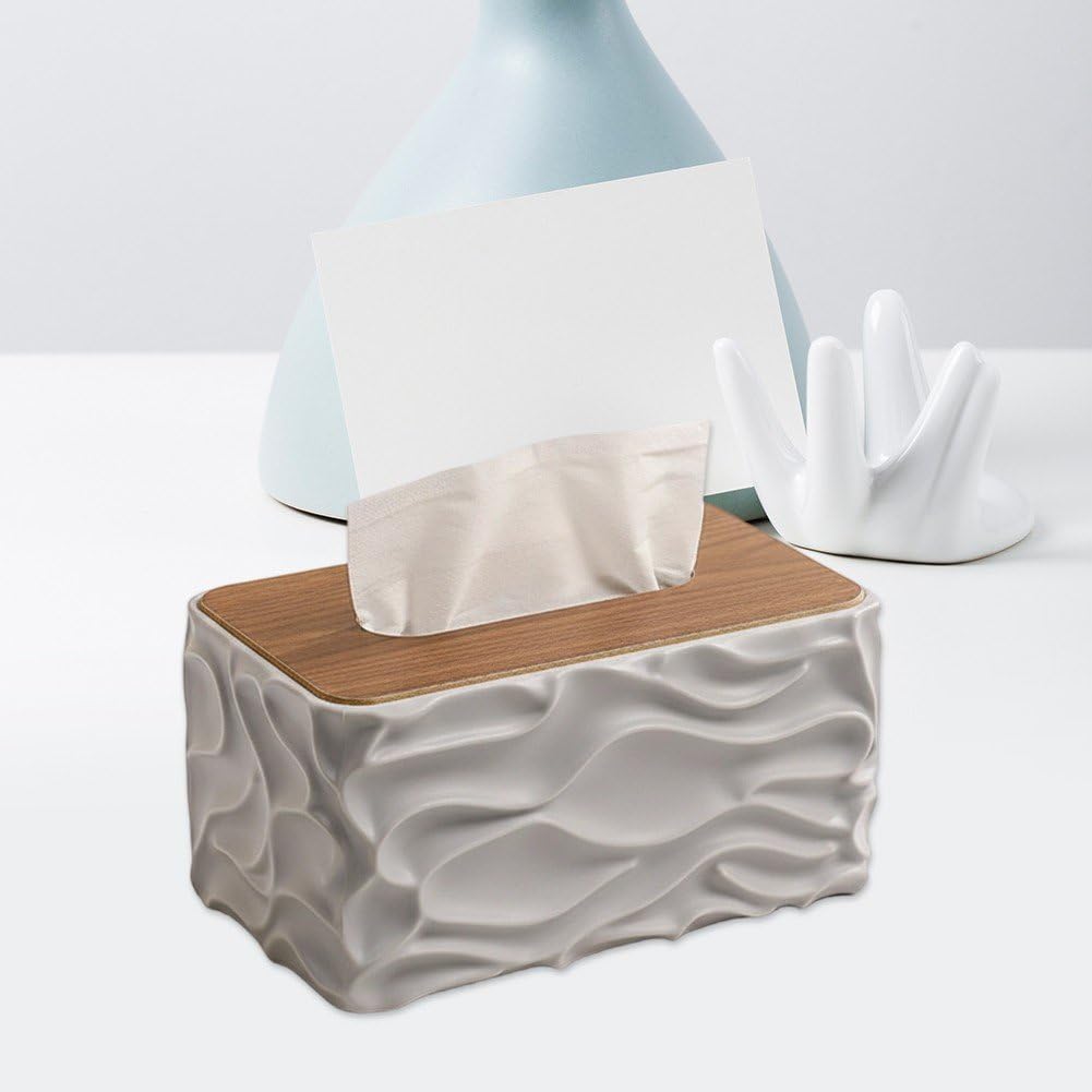 Tissue Box - Tissue Box - Handkerchief Box - Tissue Holder - Napkin Holder - Baby Wipes Box - Tissue Dispenser - Storage Box - Bathroom Accessories - Desk Organizer - Living Room Decoration - Bedroom Interior - Modern Design - Gray with Wood - 1 Piece - Image 7