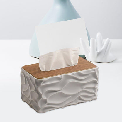 Tissue Box - Tissue Box - Handkerchief Box - Tissue Holder - Napkin Holder - Baby Wipes Box - Tissue Dispenser - Storage Box - Bathroom Accessories - Desk Organizer - Living Room Decoration - Bedroom Interior - Modern Design - Gray with Wood - 1 Piece - Image 7