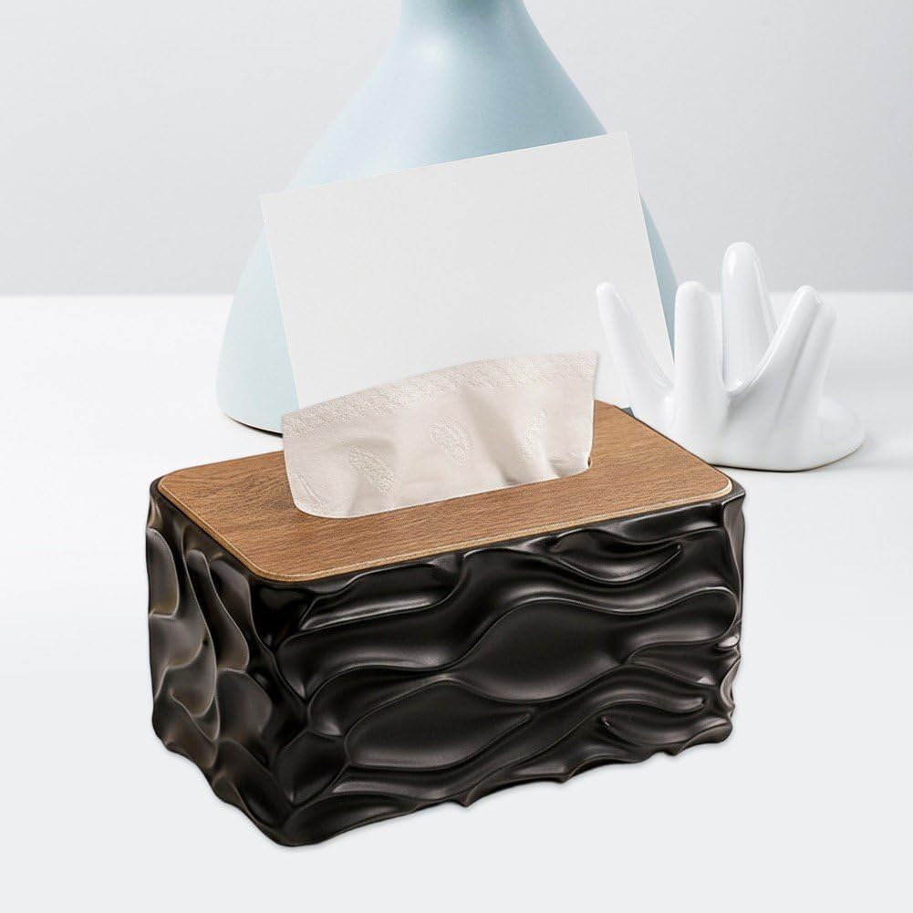 Tissue Box - Tissue Box - Handkerchief Box - Tissue Holder - Napkin Holder - Baby Wipes Box - Tissue Dispenser - Storage Box - Bathroom Accessories - Desk Organizer - Living Room Decoration - Bedroom Interior - Modern Design - Black with Wood - 1 Piece - Image 4