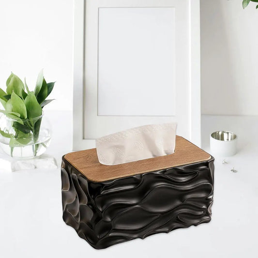 Wood and Plastic Tissue Box Cover, Modern Rectangular Tissue Dispenser for Bathroom, Desk, Bedroom and Living Room, Black - Image 5
