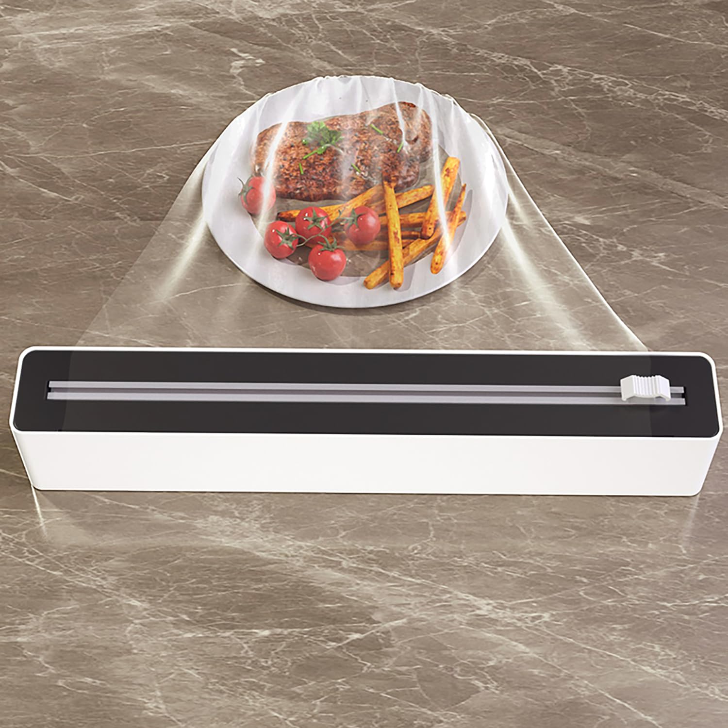 Foil Cutter - Cling Film Dispenser - Aluminum Foil Holder - Foil Cutter with Suction Cups - Kitchen Drawer Organizer - Anti-Slip Mount - Kitchen Roll Holder - Wrapping Paper Cutter - Refillable Foil Holder - Kitchen Gadgets - White - 1 Piece - Image 3