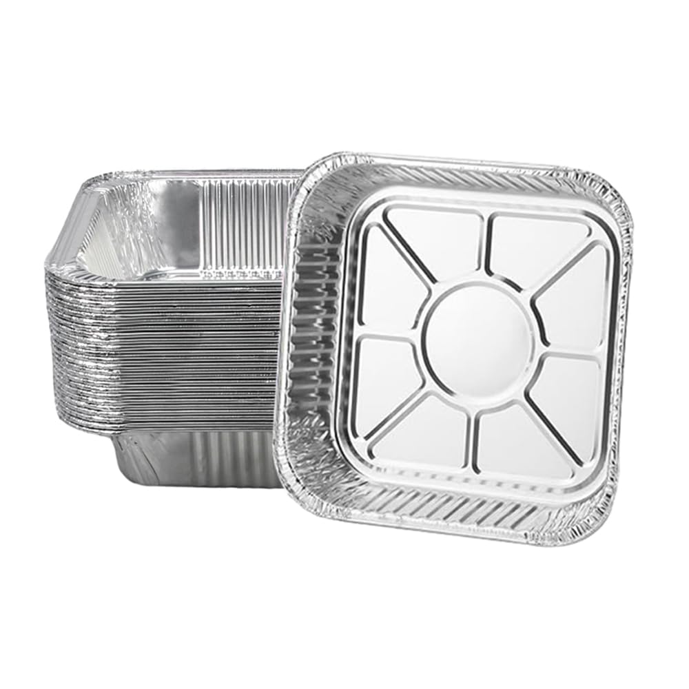 Aluminum Trays - Square Oven Dishes - Air Fryer Trays - Aluminum Bowls - Disposable Trays - BBQ Trays - Grill Accessories - Lasagna Dishes - Small Baking Pans - Heat Resistant - Food Containers - Catering - Greaseproof - Sturdy - Silver - 50 Pieces