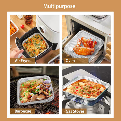 Aluminum Trays - Square Oven Dishes - Air Fryer Trays - Aluminum Bowls - Disposable Trays - BBQ Trays - Grill Accessories - Lasagna Dishes - Small Baking Pans - Heat Resistant - Food Containers - Catering - Greaseproof - Sturdy - Silver - 50 Pieces - Image 4