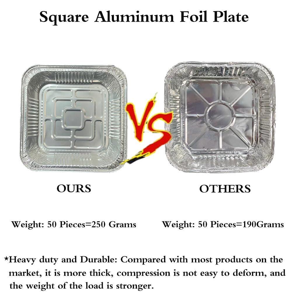 Aluminum Trays - Square Oven Dishes - Air Fryer Trays - Aluminum Bowls - Disposable Trays - BBQ Drip Trays - Grill Accessories - Baking Pans - Heat Resistant - Food Containers - Catering Trays - Meal Prep Trays - Practical - Silver - 50 Pieces - Image 4