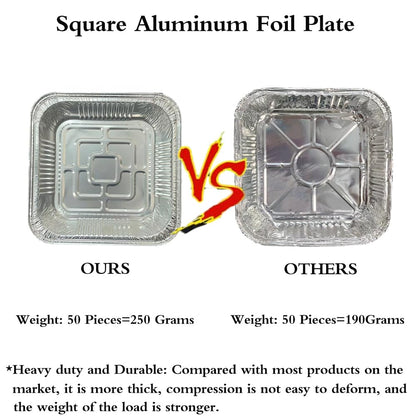 Aluminum Trays - Square Oven Dishes - Air Fryer Trays - Aluminum Bowls - Disposable Trays - BBQ Drip Trays - Grill Accessories - Baking Pans - Heat Resistant - Food Containers - Catering Trays - Meal Prep Trays - Practical - Silver - 50 Pieces - Image 4
