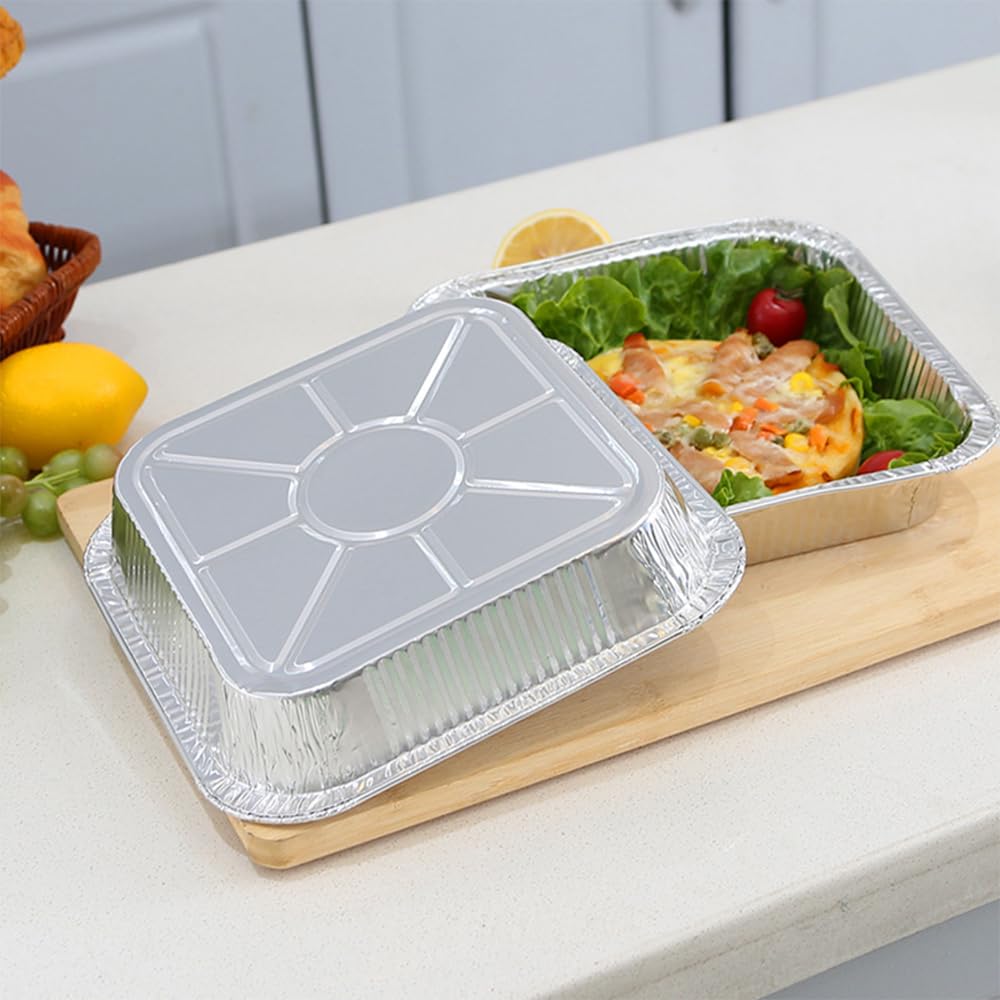 Aluminum Trays - Large Square Oven Dishes - Airfryer Trays XXL - Aluminum Bowls - Disposable Containers - BBQ Trays - Grill Accessories - Lasagna Dishes - Heat Resistant - Food Containers - Catering Dishes - Roasting Pan - Sturdy - Silver - 50 Pieces - Image 3