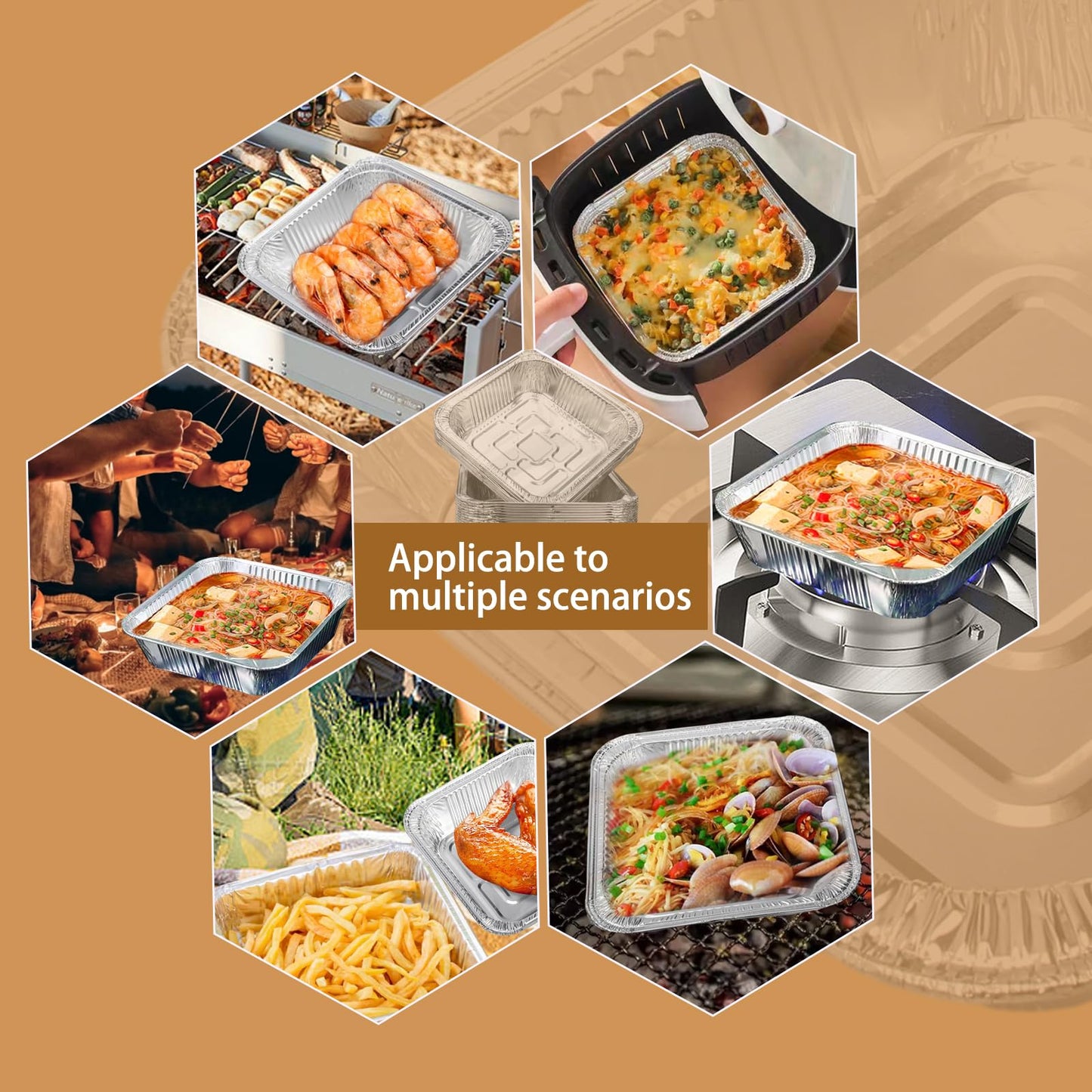Aluminum Trays - Large Square Oven Dishes - Airfryer Trays XXL - Aluminum Bowls - Disposable Containers - BBQ Trays - Grill Accessories - Lasagna Dishes - Heat Resistant - Food Containers - Catering Dishes - Roasting Pan - Sturdy - Silver - 50 Pieces - Image 5