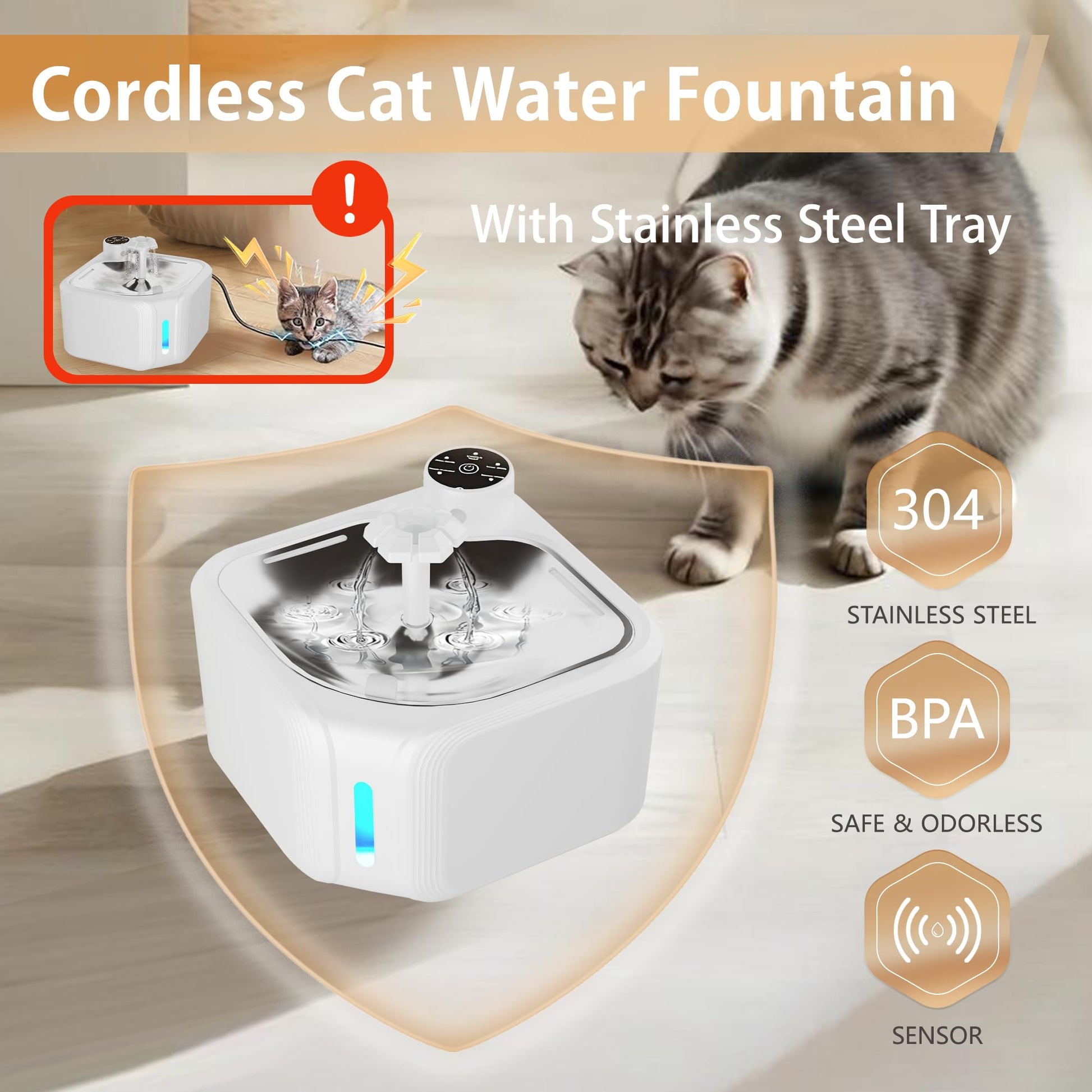 Cat Drinking Fountain - Water Fountain - Dog Drinking Bowl - Automatic Drinking Bowl - Cat Fountain - Dog Fountain - Water Dispenser - Whisper-Quiet - Includes 8 Filters - LED Lighting - Water Bowl - Pet Accessories - 2.8 Liters - White - 1 Piece - Image 2