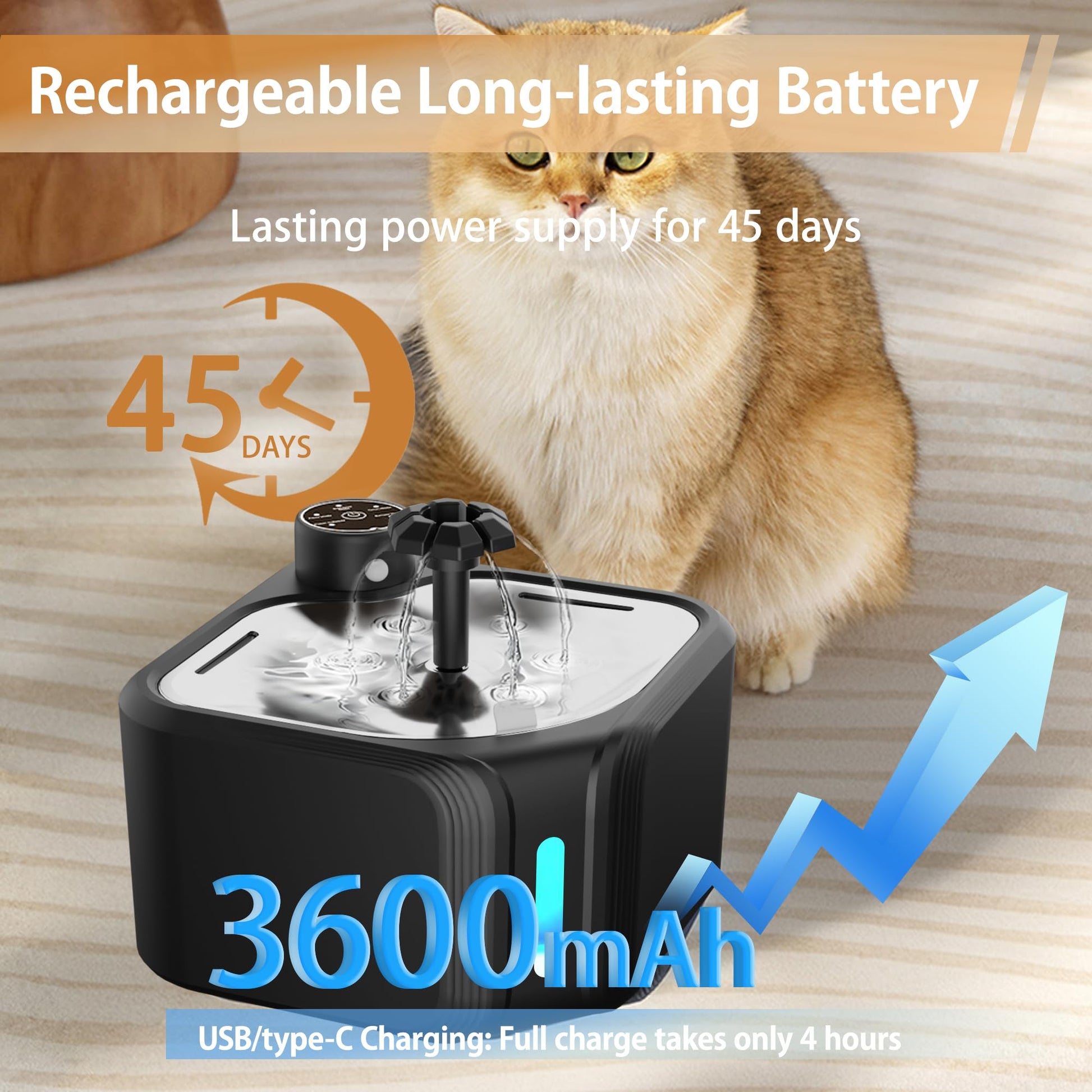 Cat Drinking Fountain - Water Fountain - Dog Drinking Bowl - Automatic Drinking Bowl - Cat Fountain - Dog Fountain - Water Dispenser - Whisper-Quiet - Includes 8 Filters - LED Lighting - Water Bowl - Pet Accessories - 2.8 Liters - Black - 1 Piece - Image 6