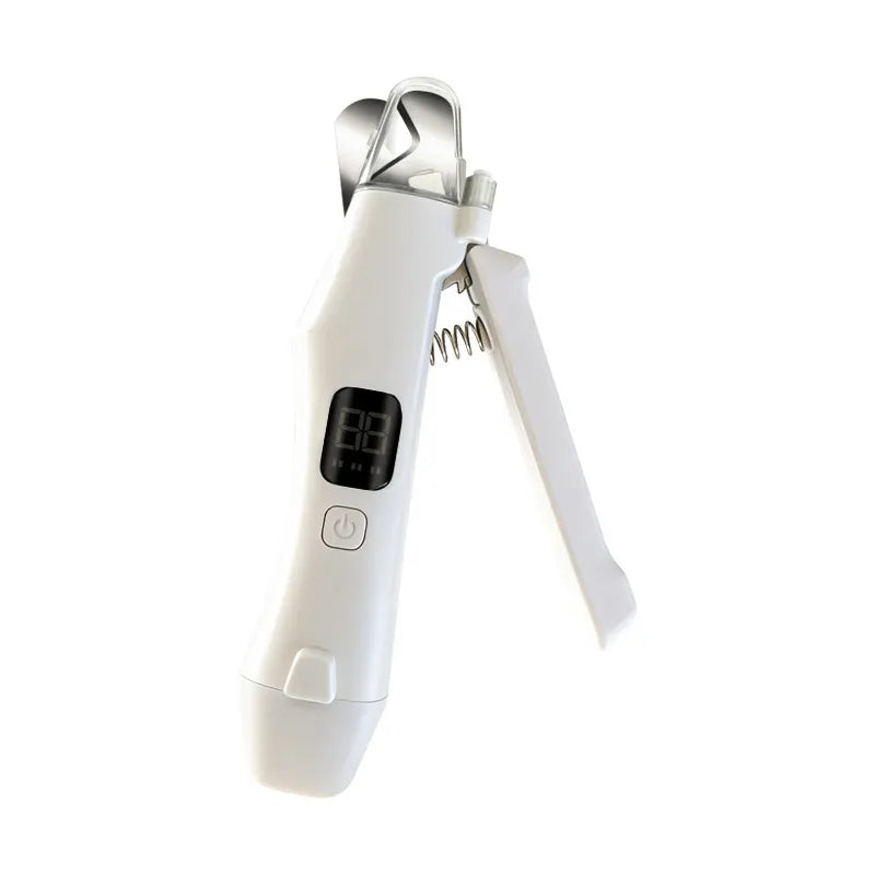 Rechargeable Pet Nail Clippers with LED Light and Display, Stainless Steel Dog and Cat Nail Trimmer with Collection Tray, White