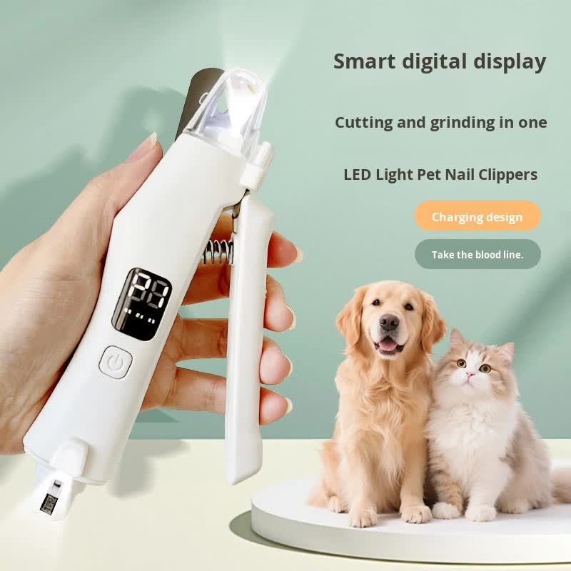 Dog Nail Scissors - Cat Nail Clippers - Professional Nail Clippers - LED Lighting - Rechargeable - Digital Display - Pet Care - Nail Cutting - Collection Tray - Paw Care - Safe & Sharp - Stainless Steel - Nail Care - White - 1 Piece - Image 2