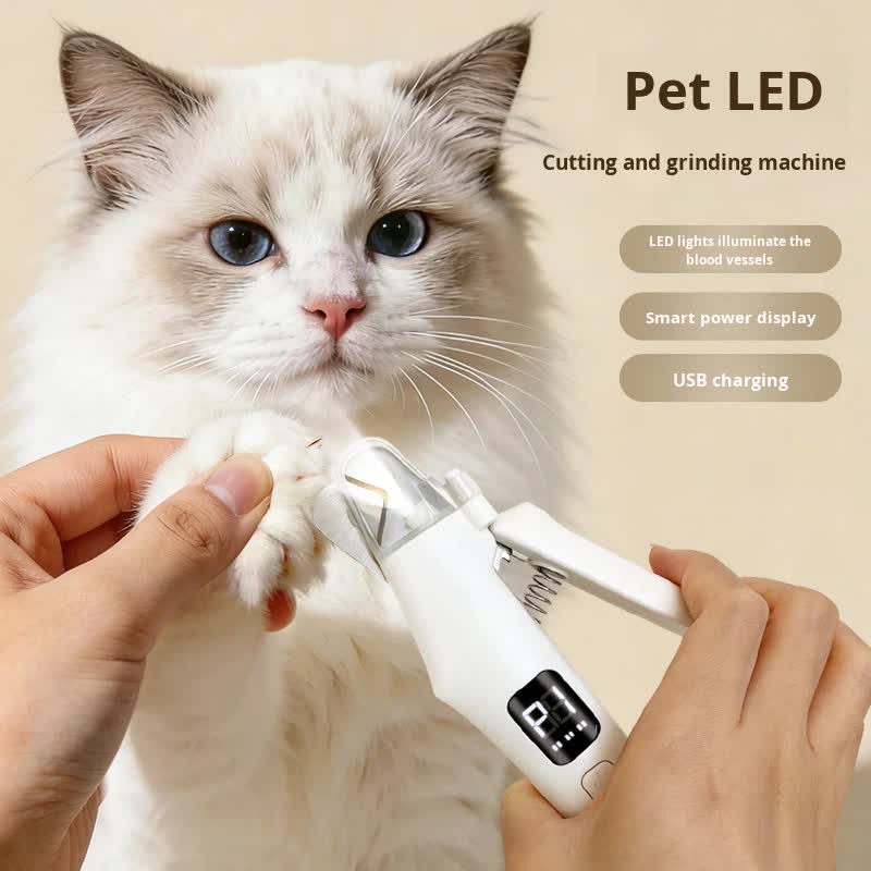 Dog Nail Scissors - Cat Nail Clippers - Professional Nail Clippers - LED Lighting - Rechargeable - Digital Display - Pet Care - Nail Cutting - Collection Tray - Paw Care - Safe & Sharp - Stainless Steel - Nail Care - White - 1 Piece - Image 4