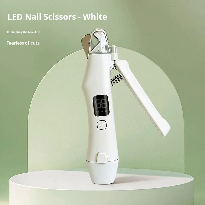Rechargeable Pet Nail Clippers with LED Light and Display, Stainless Steel Dog and Cat Nail Trimmer with Collection Tray, White - Image 6