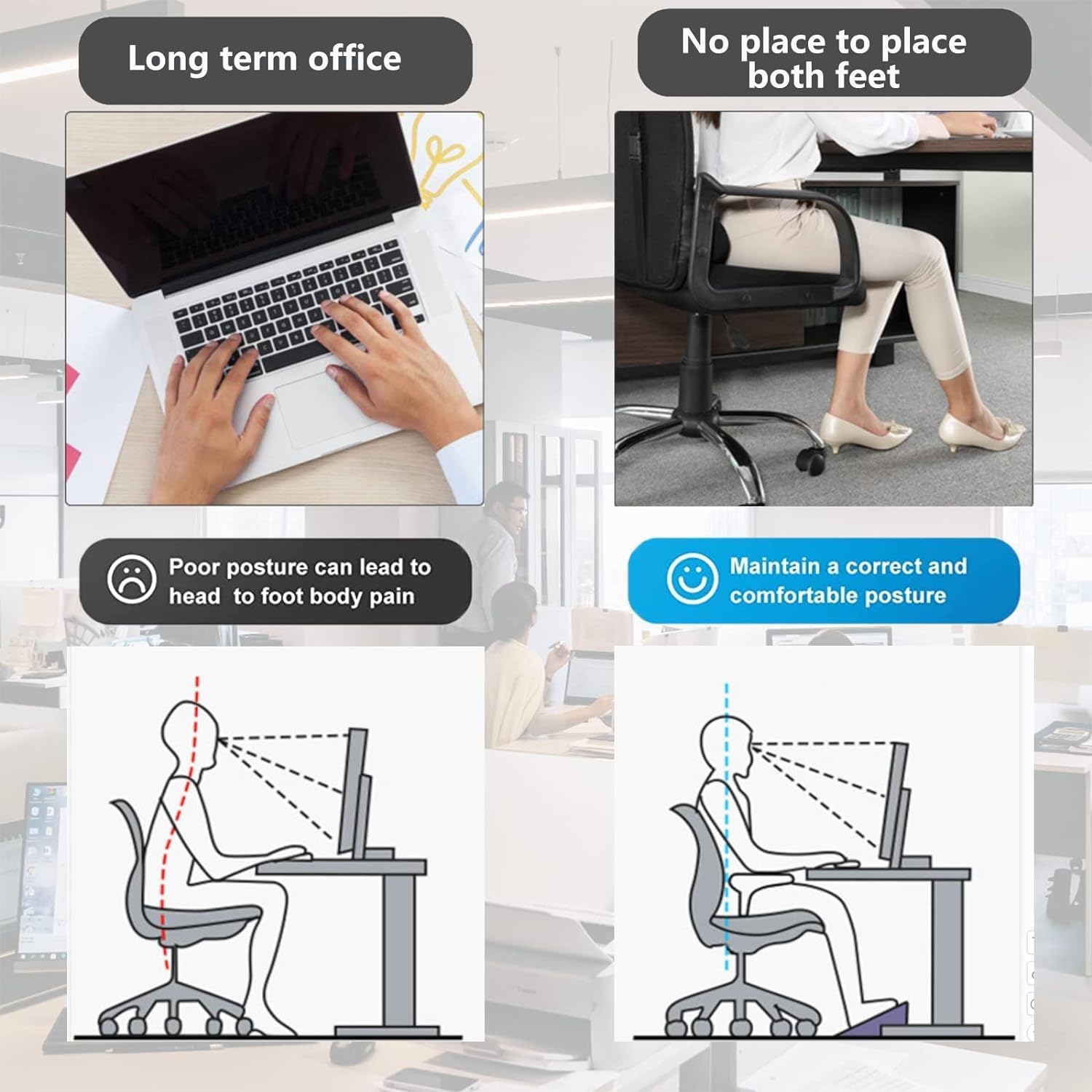 Footrest Desk - Ergonomic Footrest - Footstool - Desk Accessories - Leg Rest - Office Supplies - Footstool - Home Workplace - Gaming Setup - Ergonomics - Tiltable - Anti-Slip - Black - 1 Piece - Image 4