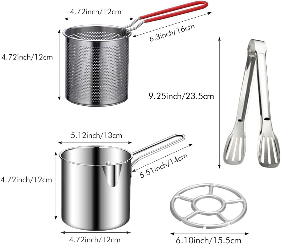 Deep Fryer - Mini Deep Fryer - Stainless Steel Oil Pan - Tempura Pan - Cooking Pan with Frying Basket - French Frying Pan - Induction and Gas - Frying Pan - Deep Fryer with Lid - Kitchen Accessories - Frying Set - Pans - Oil Filter - Sauté Pan - Silver -  - Image 2