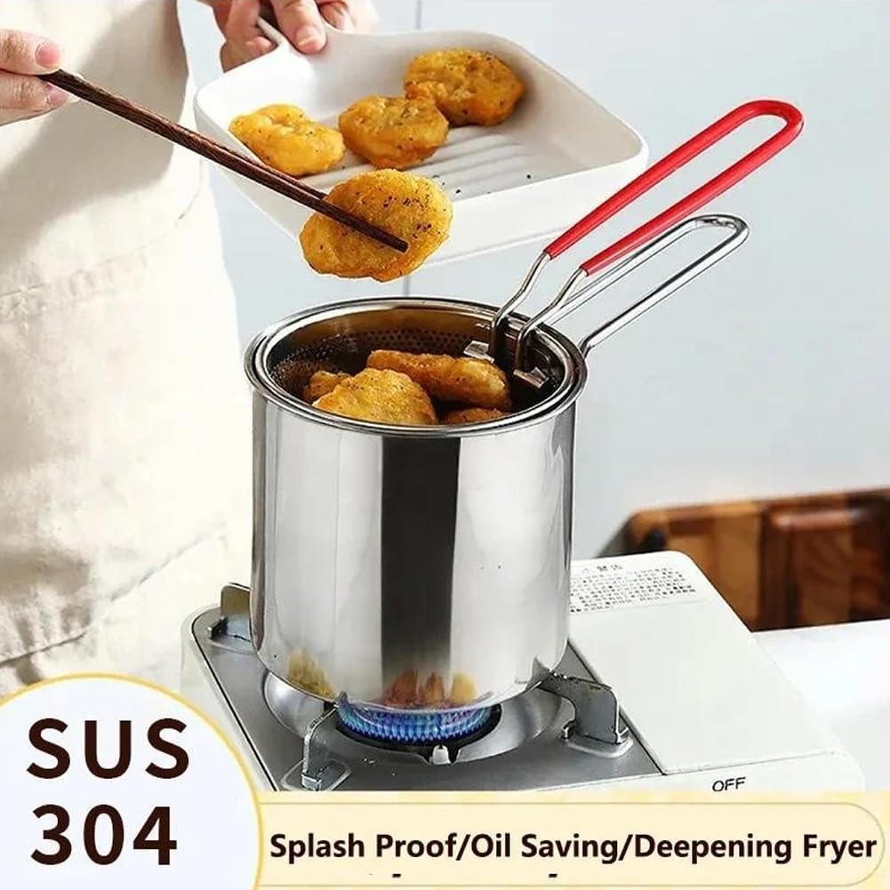 Deep Fryer - Mini Deep Fryer - Stainless Steel Oil Pan - Tempura Pan - Cooking Pan with Frying Basket - French Frying Pan - Induction and Gas - Frying Pan - Deep Fryer with Lid - Kitchen Accessories - Frying Set - Pans - Oil Filter - Sauté Pan - Silver -  - Image 3
