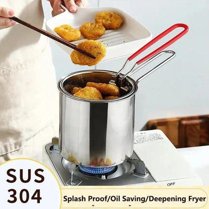 Deep Fryer - Mini Deep Fryer - Stainless Steel Oil Pan - Tempura Pan - Cooking Pan with Frying Basket - French Frying Pan - Induction and Gas - Frying Pan - Deep Fryer with Lid - Kitchen Accessories - Frying Set - Pans - Oil Filter - Sauté Pan - Silver -  - Image 3