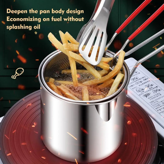Stainless Steel Mini Deep Fryer Pot with Basket and Lid, Oil Strainer Pan for Tempura, Chips and Induction Cooking, Silver - Image 7