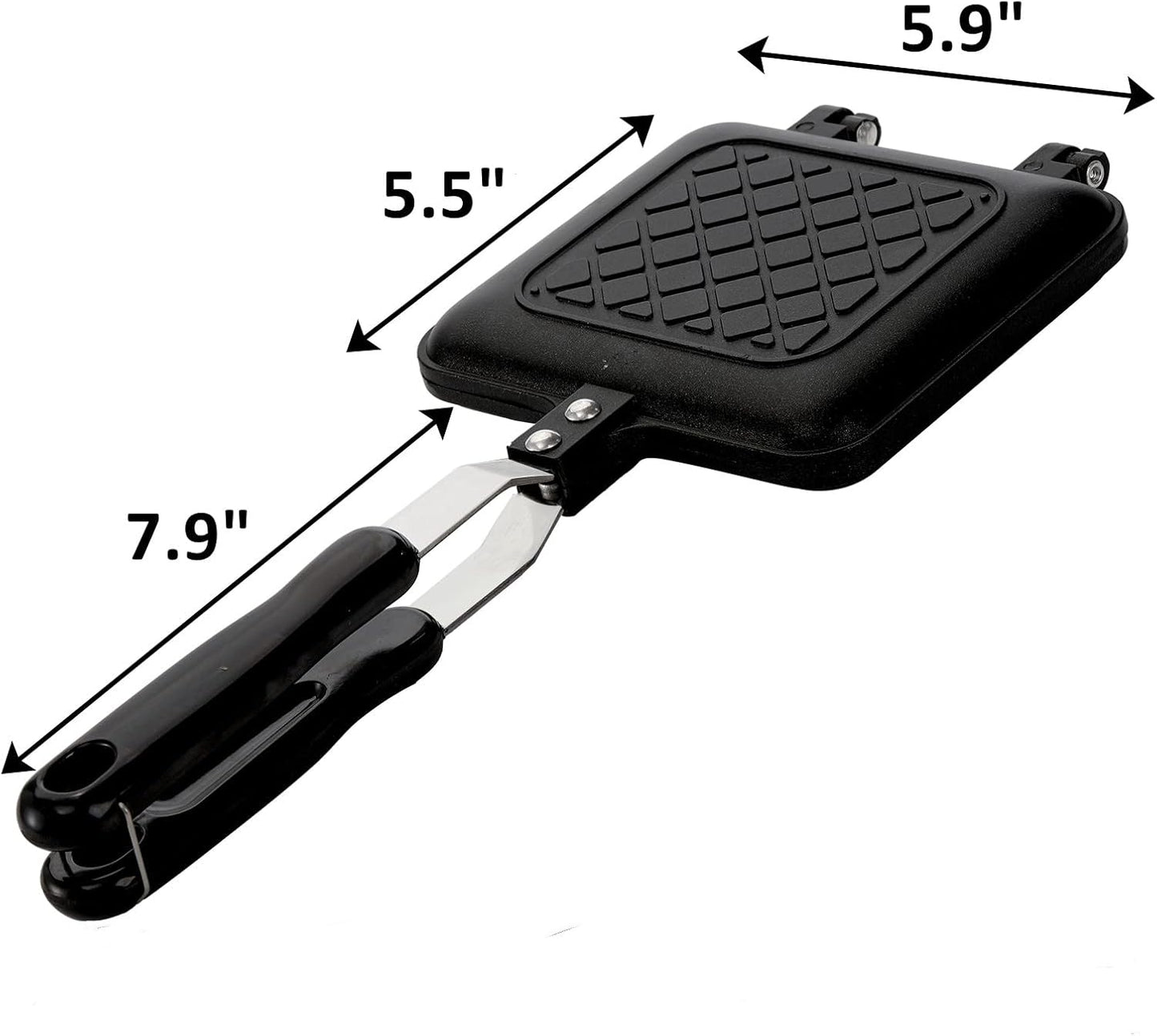 Sandwich Iron - Sandwich Maker - Grill Pan - Camping Sandwich Iron - Panini Grill - Frying Pan - Gas Stove Pan - Double-Sided Pan - Non-Stick Coating - Sandwich Clamp - Manual Toaster - Toaster - Breakfast Making - Kitchen - Black - 1 Piece - Image 2