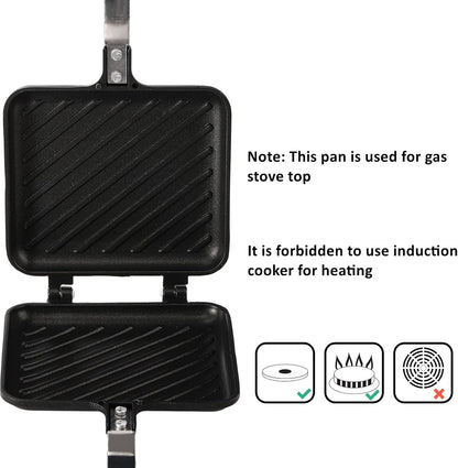 Sandwich Iron - Sandwich Maker - Grill Pan - Camping Sandwich Iron - Panini Grill - Frying Pan - Gas Stove Pan - Double-Sided Pan - Non-Stick Coating - Sandwich Clamp - Manual Toaster - Toaster - Breakfast Making - Kitchen - Black - 1 Piece - Image 3