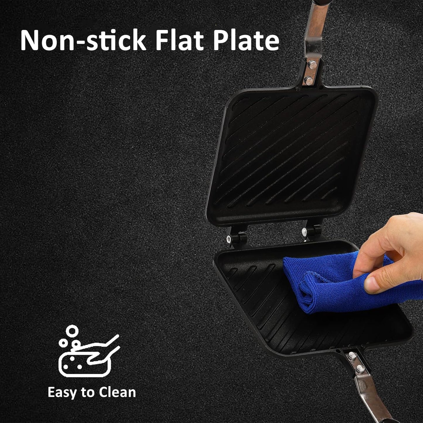 Sandwich Iron - Sandwich Maker - Grill Pan - Camping Sandwich Iron - Panini Grill - Frying Pan - Gas Stove Pan - Double-Sided Pan - Non-Stick Coating - Sandwich Clamp - Manual Toaster - Toaster - Breakfast Making - Kitchen - Black - 1 Piece - Image 4