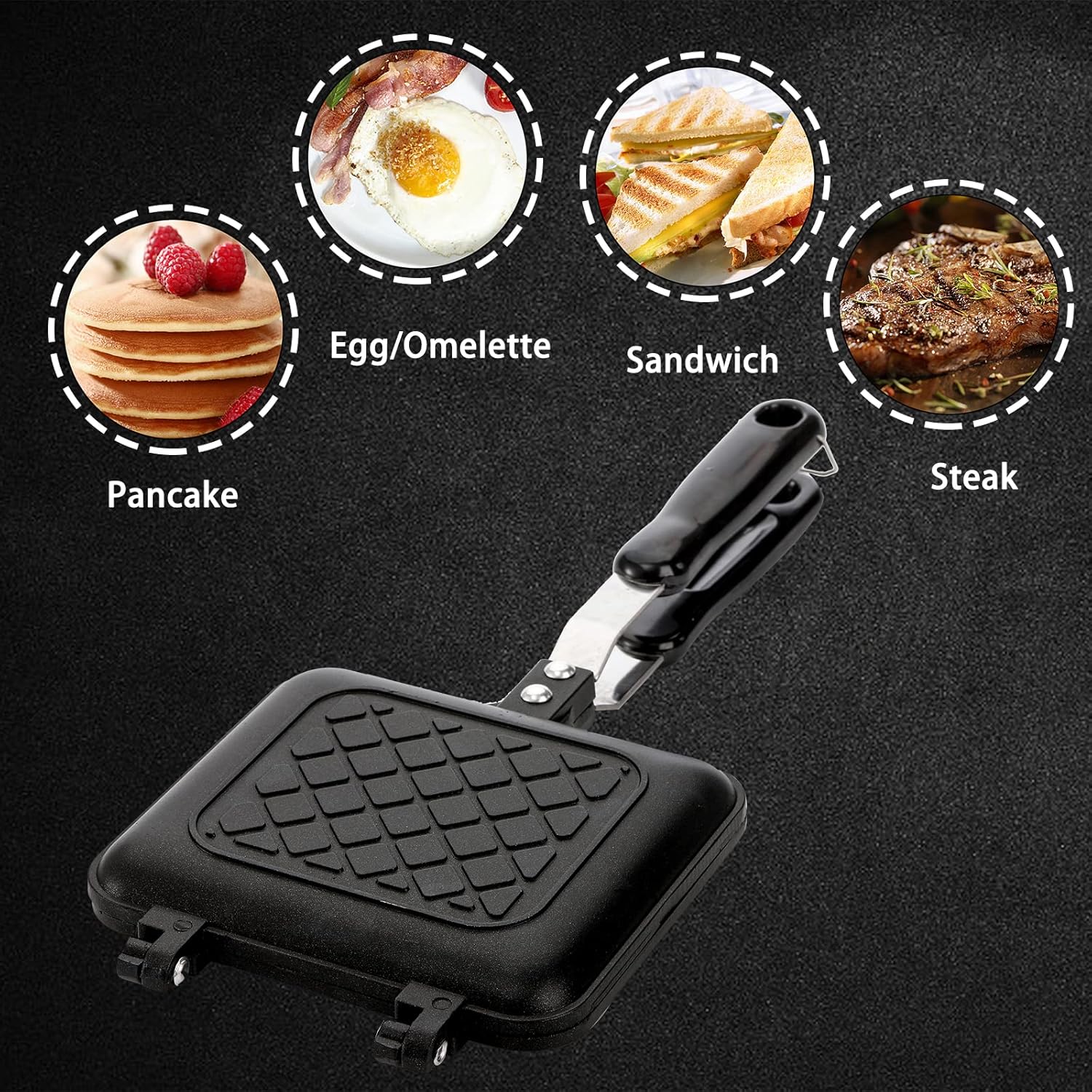 Sandwich Iron - Sandwich Maker - Grill Pan - Camping Sandwich Iron - Panini Grill - Frying Pan - Gas Stove Pan - Double-Sided Pan - Non-Stick Coating - Sandwich Clamp - Manual Toaster - Toaster - Breakfast Making - Kitchen - Black - 1 Piece - Image 5