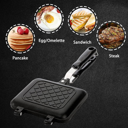 Sandwich Iron - Sandwich Maker - Grill Pan - Camping Sandwich Iron - Panini Grill - Frying Pan - Gas Stove Pan - Double-Sided Pan - Non-Stick Coating - Sandwich Clamp - Manual Toaster - Toaster - Breakfast Making - Kitchen - Black - 1 Piece - Image 5