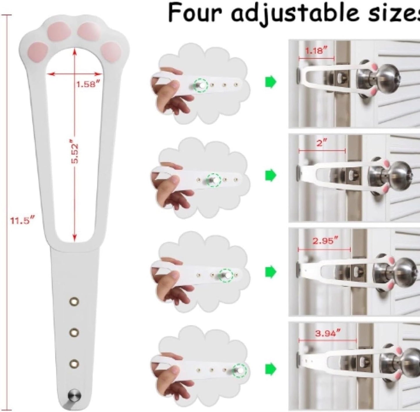 Door Stopper - Door Holder - Door Holder - Dog Barrier - Cat Flap Alternative - Door Stop - Door Catch - Door Hook - Ventilation - Pet Accessories - Door Security - Adjustable - Cat Paw - White - 2 pieces - Image 2
