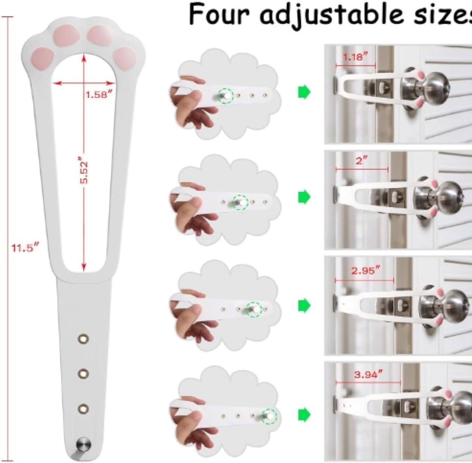 Door Stopper - Door Holder - Door Holder - Dog Barrier - Cat Flap Alternative - Door Stop - Door Catch - Door Hook - Ventilation - Pet Accessories - Door Security - Adjustable - Cat Paw - White - 2 pieces - Image 2