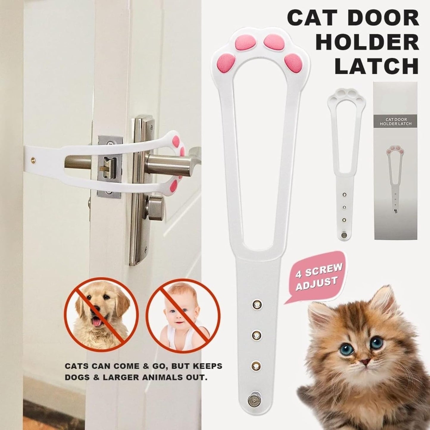 Door Stopper - Door Holder - Door Holder - Dog Barrier - Cat Flap Alternative - Door Stop - Door Catch - Door Hook - Ventilation - Pet Accessories - Door Security - Adjustable - Cat Paw - White - 2 pieces - Image 4