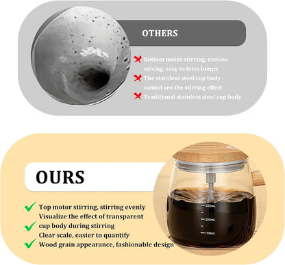 Self-Stirring Mug - Coffee Mug - Mixing Cup - Electric Mixing Cup - Automatic Stirring Cup - Milk Frother - Drink Mixer - Magnetic Cup - Shaker - Kitchen Gadgets - Coffee Accessories - Glass - Wood Design - Brown - 1 piece - Image 4