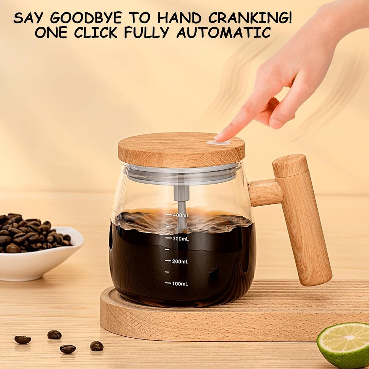 Self-Stirring Mug - Coffee Mug - Mixing Cup - Electric Mixing Cup - Automatic Stirring Cup - Milk Frother - Drink Mixer - Magnetic Cup - Shaker - Kitchen Gadgets - Coffee Accessories - Glass - Wood Design - Brown - 1 piece - Image 5