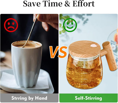 Self-Stirring Mug - Coffee Mug - Mixing Cup - Electric Mixing Cup - Automatic Stirring Cup - Milk Frother - Drink Mixer - Magnetic Cup - Shaker - Kitchen Gadgets - Coffee Accessories - Glass - Wood Design - Brown - 1 piece - Image 8