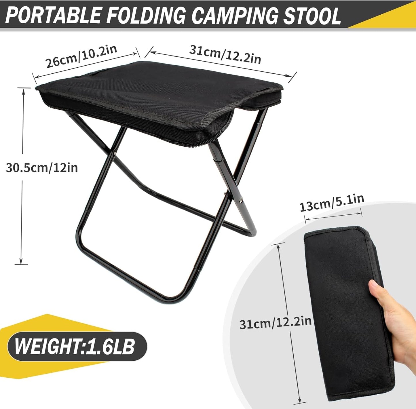 Camping Chair - Folding Chair - Fishing Chair - Camping Stool - Foldable Chair - Festival Chair - Folding Stool - Beach Chair - Hiking Stool - Outdoor - Picnic - Travel Chair - Lightweight - Portable - Foldable - With Storage Bag - Black - 1 Piece - Image 2