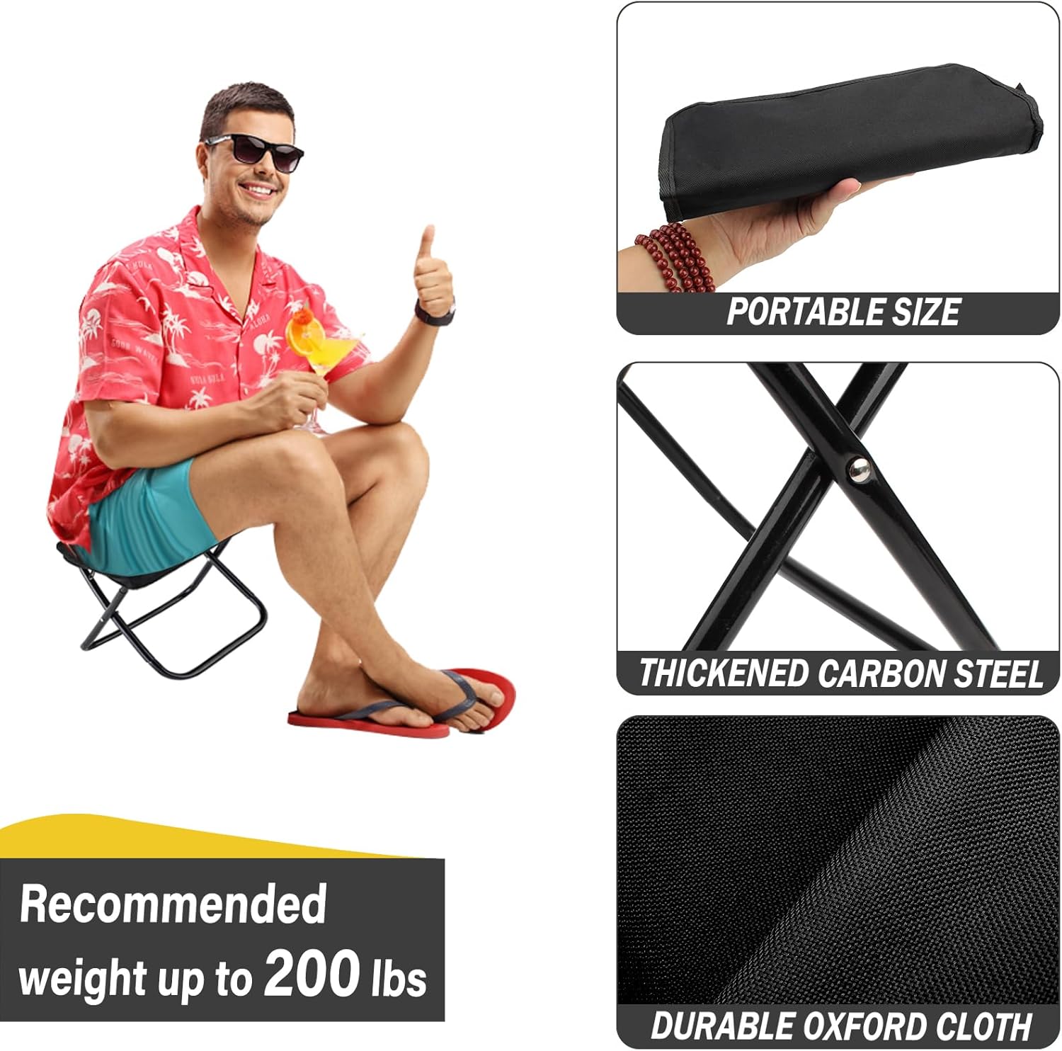 Camping Chair - Folding Chair - Fishing Chair - Camping Stool - Foldable Chair - Festival Chair - Folding Stool - Beach Chair - Hiking Stool - Outdoor - Picnic - Travel Chair - Lightweight - Portable - Foldable - With Storage Bag - Black - 1 Piece - Image 3