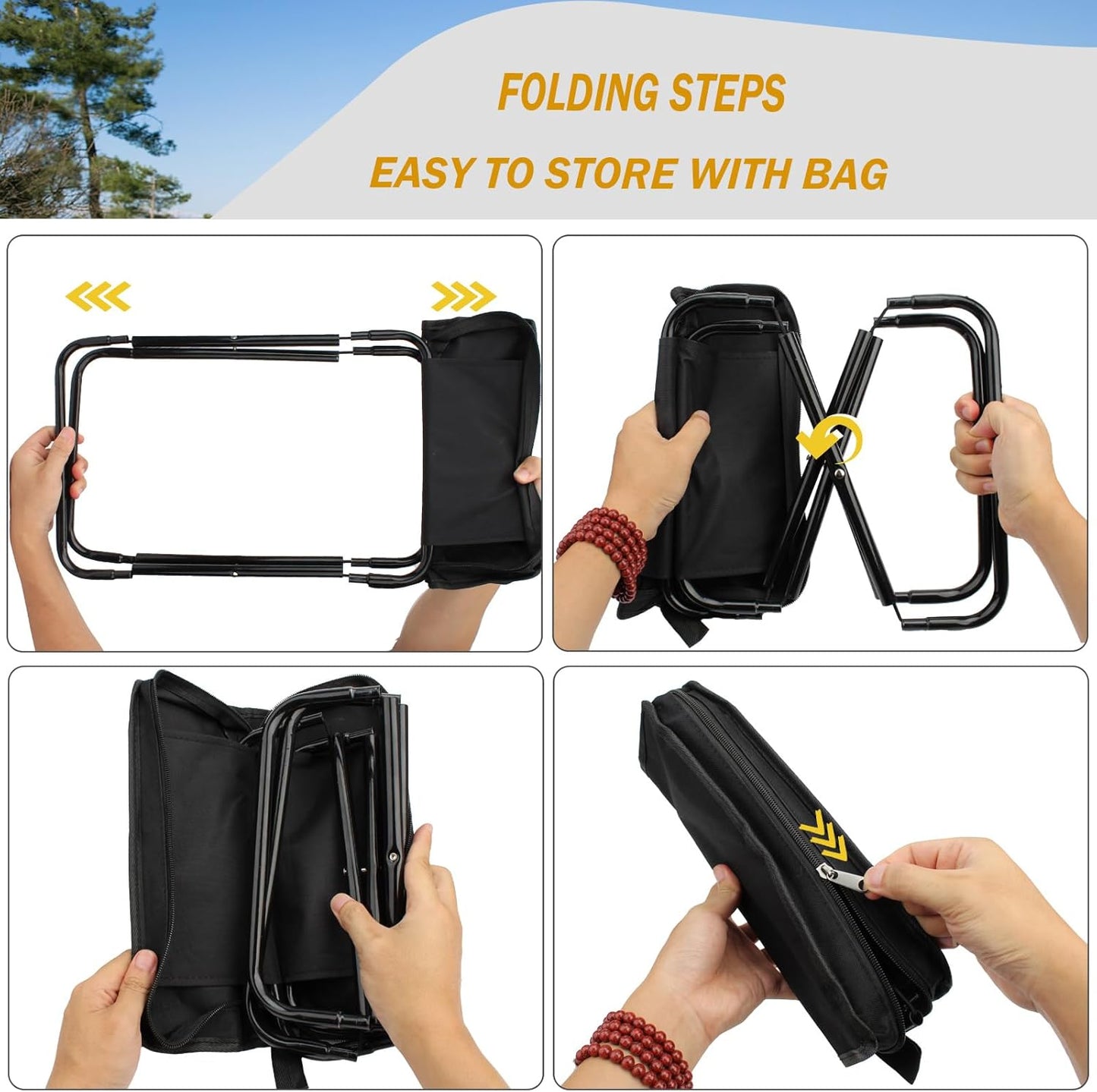 Camping Chair - Folding Chair - Fishing Chair - Camping Stool - Foldable Chair - Festival Chair - Folding Stool - Beach Chair - Hiking Stool - Outdoor - Picnic - Travel Chair - Lightweight - Portable - Foldable - With Storage Bag - Black - 1 Piece - Image 4