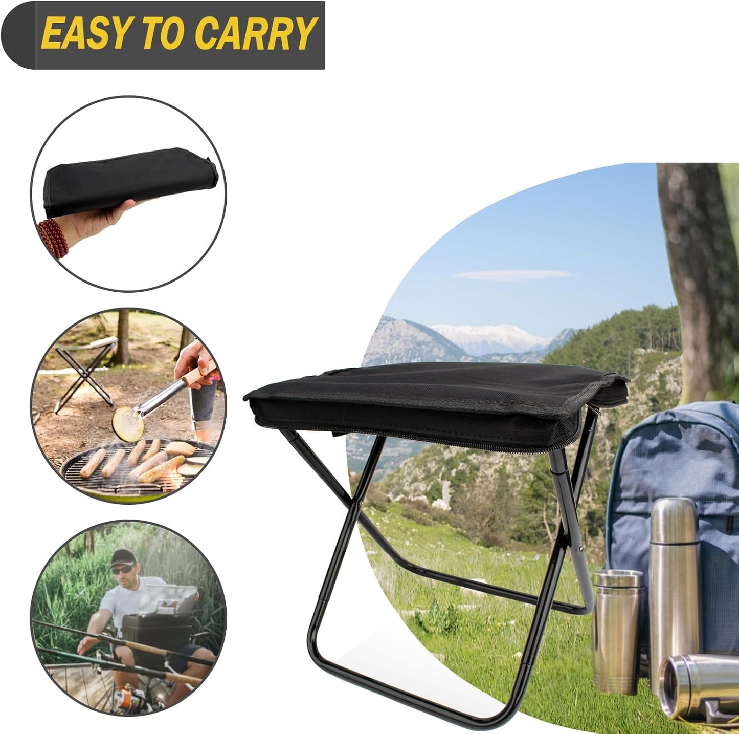 Camping Chair - Folding Chair - Fishing Chair - Camping Stool - Foldable Chair - Festival Chair - Folding Stool - Beach Chair - Hiking Stool - Outdoor - Picnic - Travel Chair - Lightweight - Portable - Foldable - With Storage Bag - Black - 1 Piece - Image 5