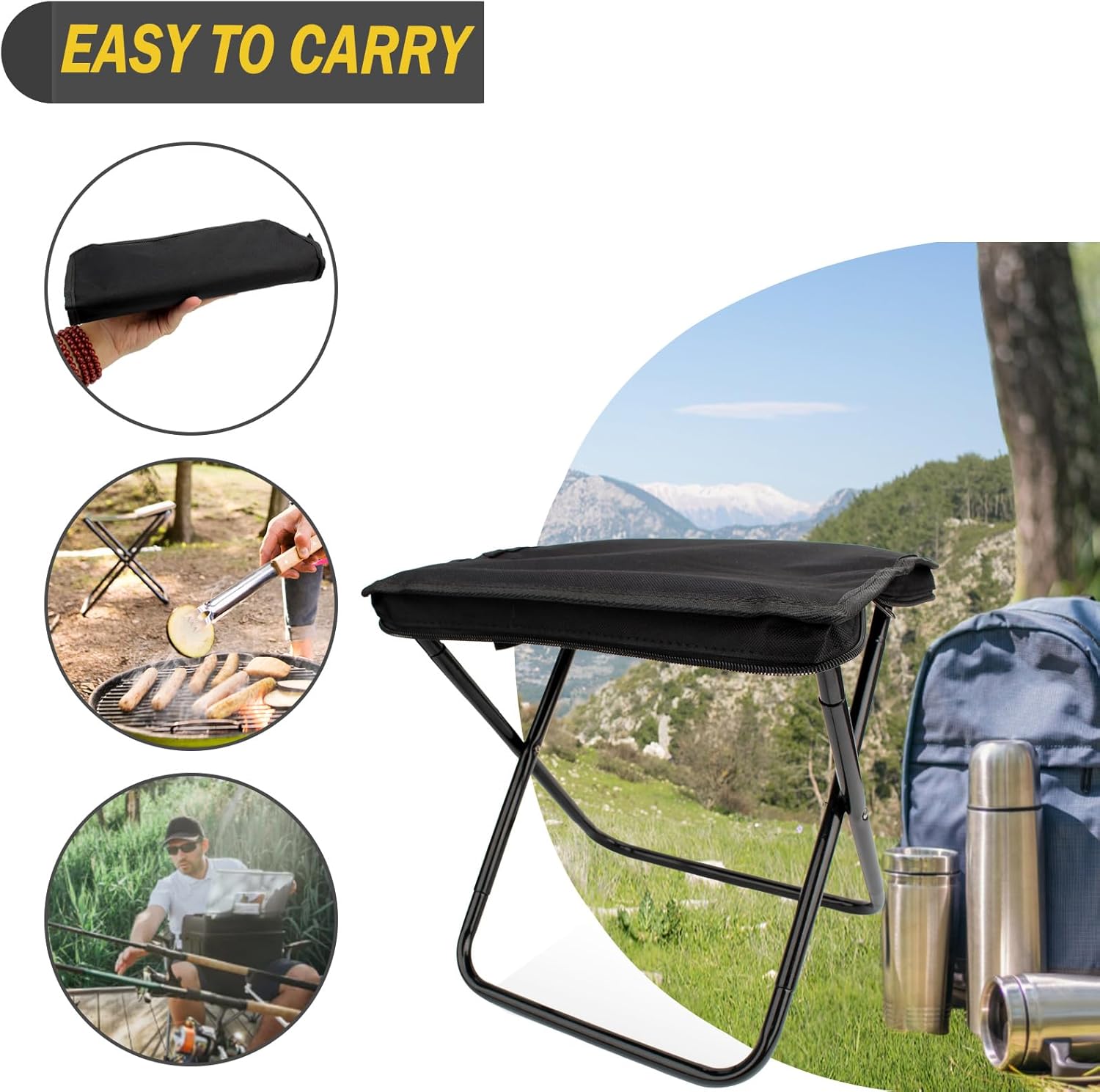 Camping Chair - Folding Chair - Fishing Chair - Camping Stool - Foldable Chair - Festival Chair - Folding Stool - Beach Chair - Hiking Stool - Outdoor - Picnic - Travel Chair - Lightweight - Portable - Foldable - With Storage Bag - Black - 1 Piece - Image 5
